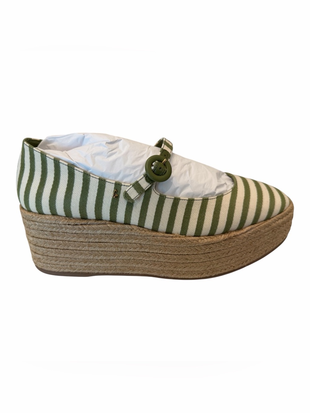 Larroude Blair Flat Form Green Stripe Espadrille Platform Mary Jane NIB